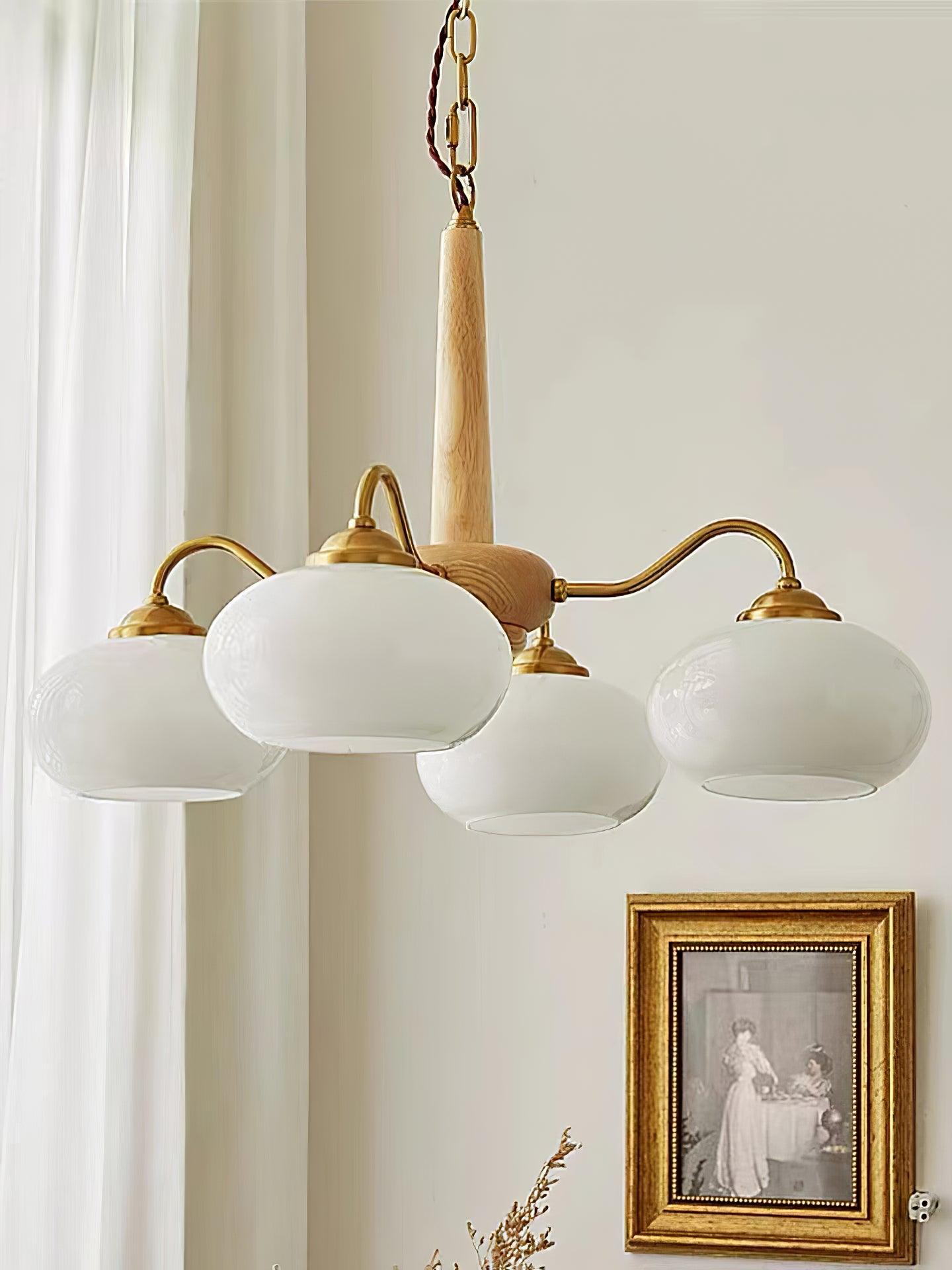 Persimmon Chandelier | Wood & Metal | Gold & Walnut Retro Style