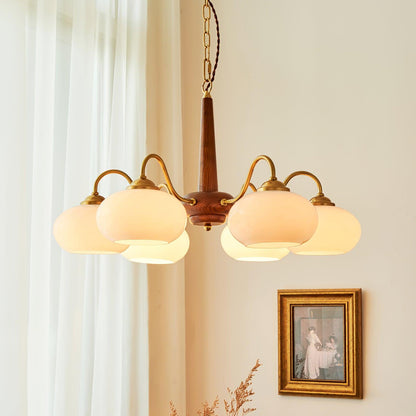 Persimmon Chandelier | Wood & Metal | Gold & Walnut Retro Style