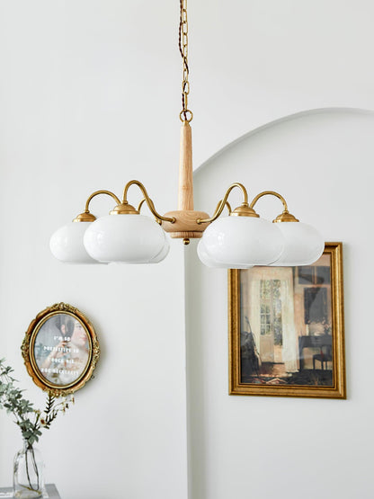 Persimmon Chandelier | Wood & Metal | Gold & Walnut Retro Style