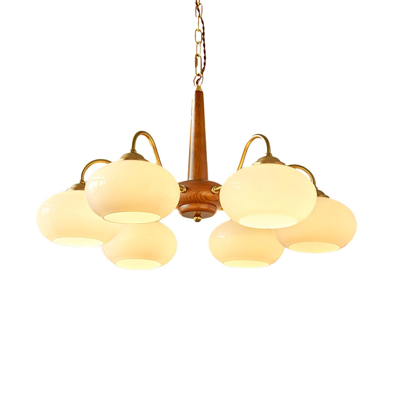Persimmon Chandelier | Wood & Metal | Gold & Walnut Retro Style