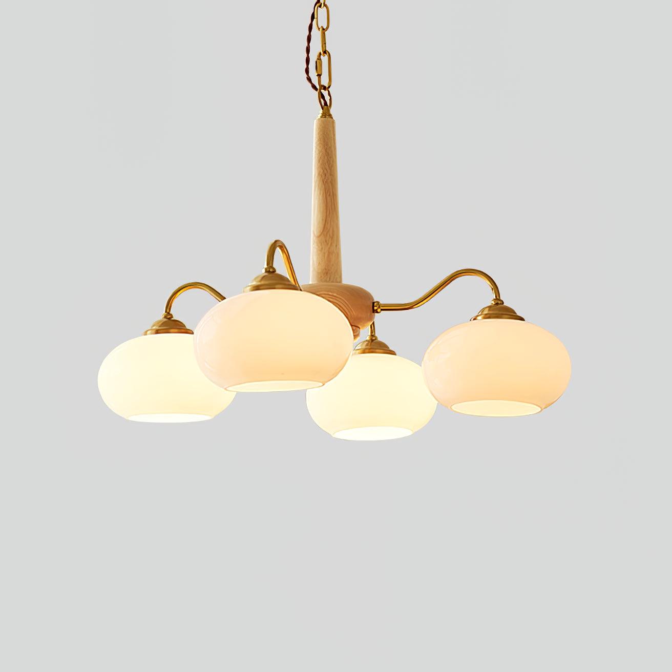 Persimmon Chandelier | Wood & Metal | Gold & Walnut Retro Style