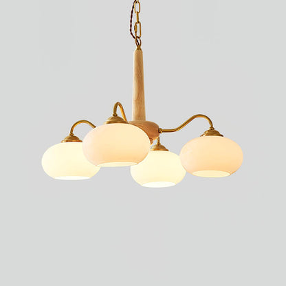 Persimmon Chandelier | Wood & Metal | Gold & Walnut Retro Style