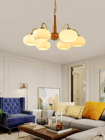 Persimmon Chandelier | Wood & Metal | Gold & Walnut Retro Style
