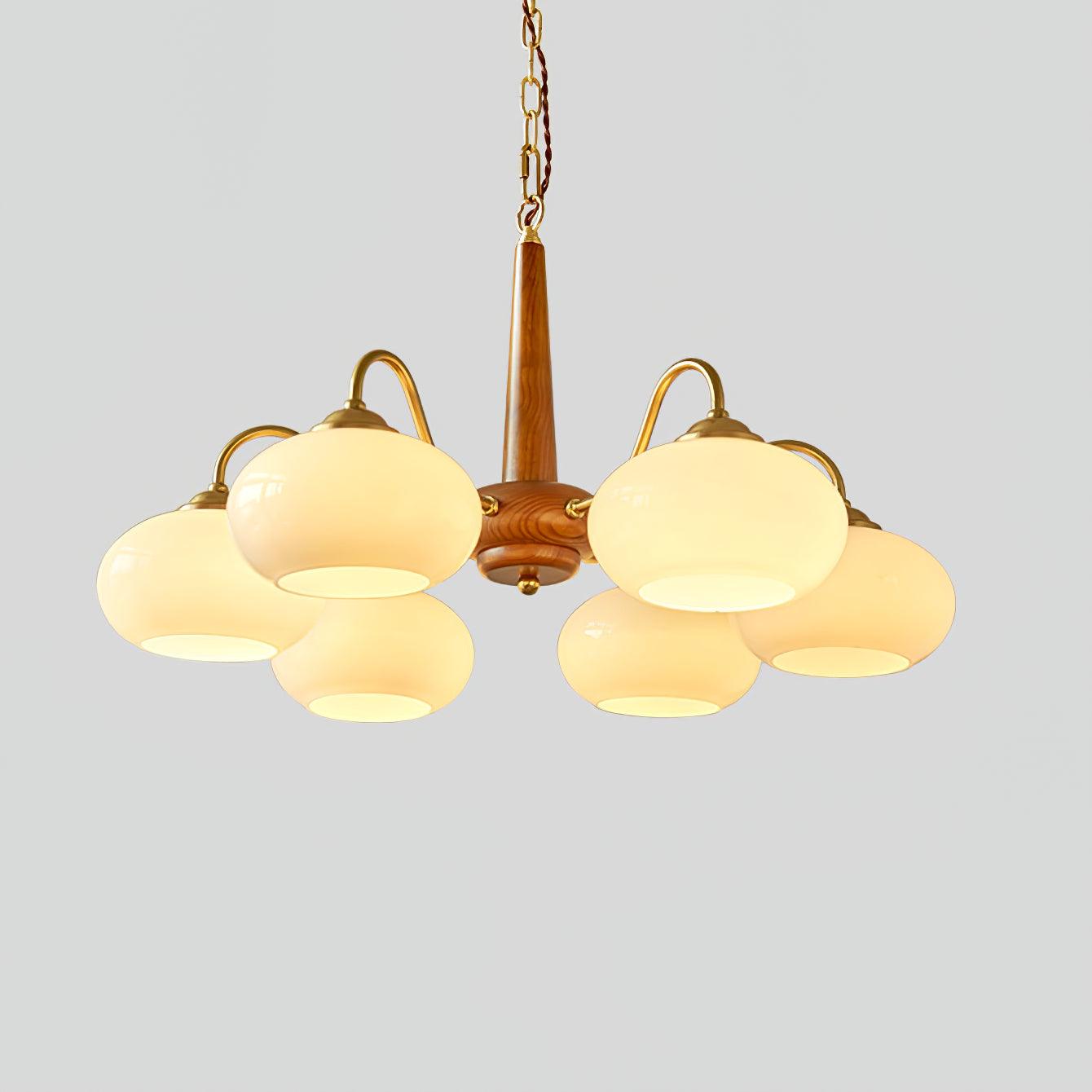 Persimmon Chandelier | Wood & Metal | Gold & Walnut Retro Style