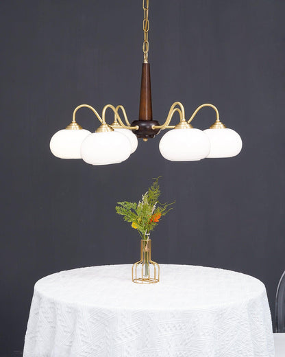 Persimmon Chandelier | Wood & Metal | Gold & Walnut Retro Style