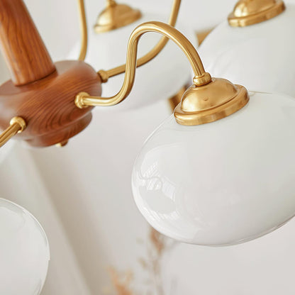 Persimmon Chandelier | Wood & Metal | Gold & Walnut Retro Style
