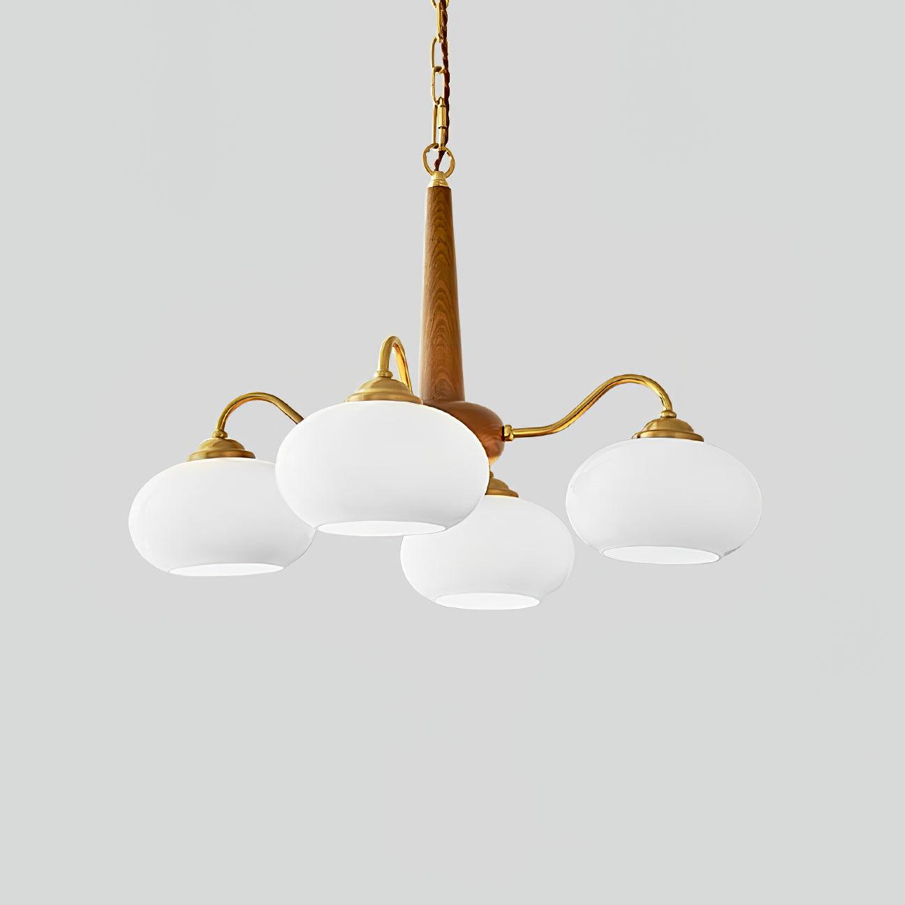 Persimmon Chandelier | Wood & Metal | Gold & Walnut Retro Style