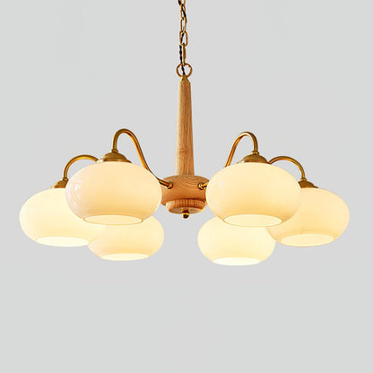 Persimmon Chandelier | Wood & Metal | Gold & Walnut Retro Style