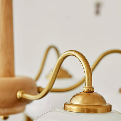 Persimmon Chandelier | Wood & Metal | Gold & Walnut Retro Style