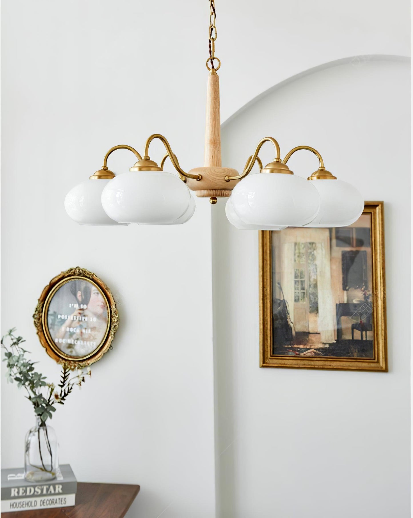 Persimmon Chandelier | Wood & Metal | Gold & Walnut Retro Style