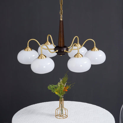 Persimmon Chandelier | Wood & Metal | Gold & Walnut Retro Style