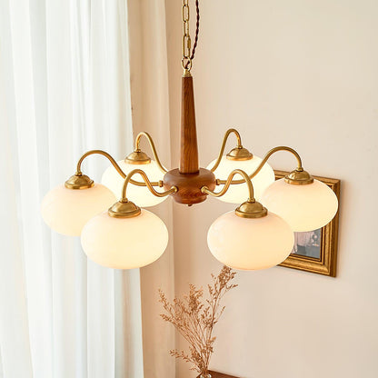 Persimmon Chandelier | Wood & Metal | Gold & Walnut Retro Style