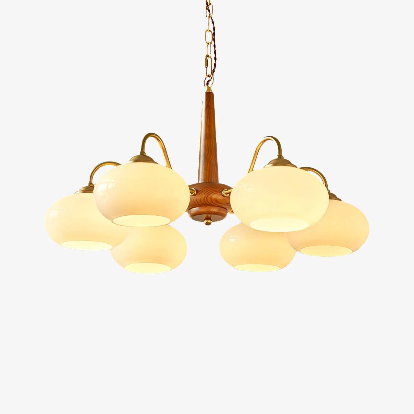 Persimmon Chandelier | Wood & Metal | Gold & Walnut Retro Style