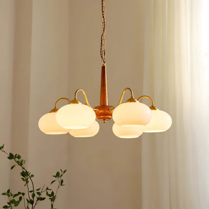 Persimmon Chandelier | Wood & Metal | Gold & Walnut Retro Style