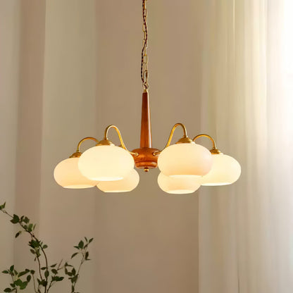 Persimmon Chandelier | Wood & Metal | Gold & Walnut Retro Style