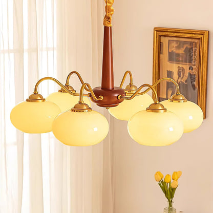Persimmon Chandelier | Wood & Metal | Gold & Walnut Retro Style