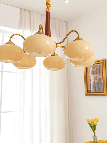 Persimmon Chandelier | Wood & Metal | Gold & Walnut Retro Style