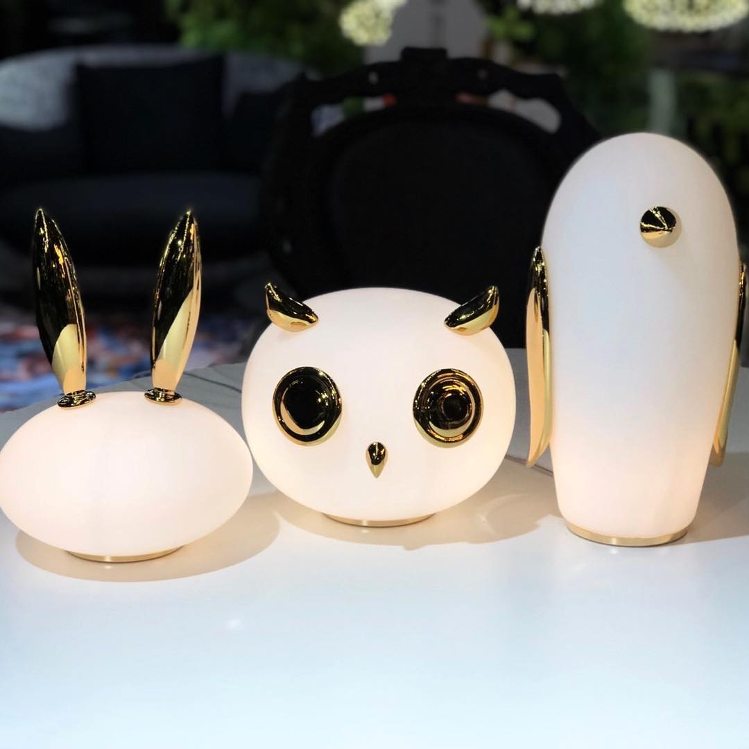 Animal Table Lamp | Frosted Glass & Gold Accents | Owl, Rabbit & Penguin Characters