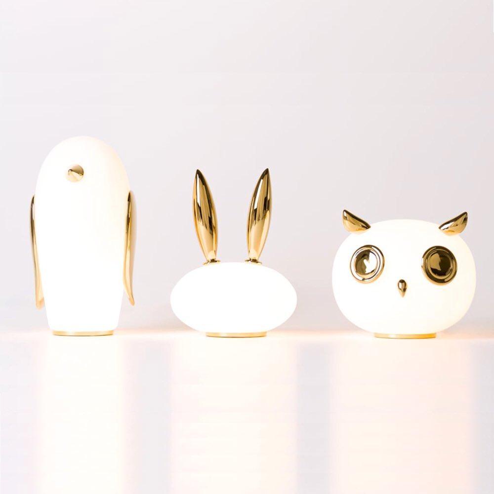 Animal Table Lamp | Frosted Glass & Gold Accents | Owl, Rabbit & Penguin Characters