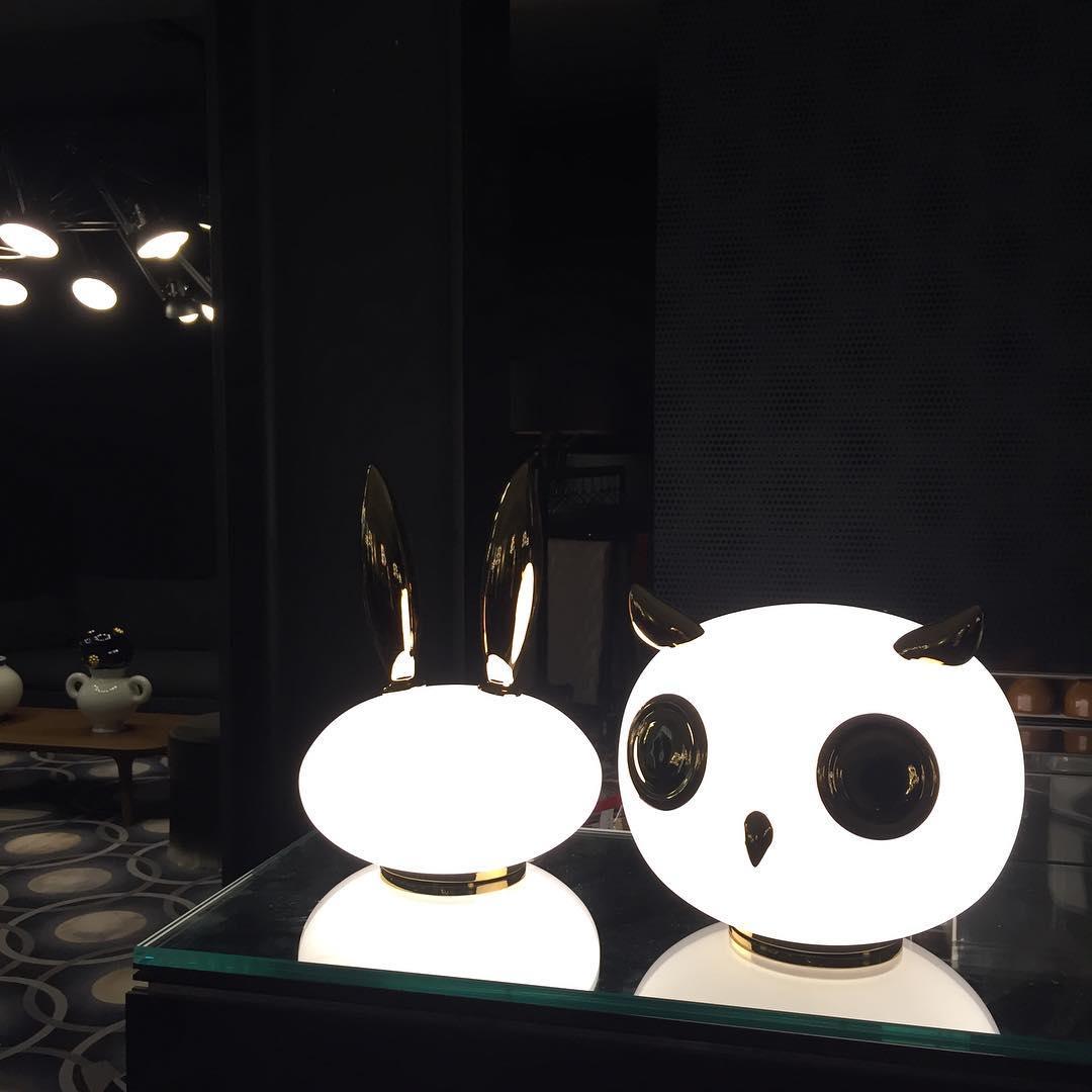 Animal Table Lamp | Frosted Glass & Gold Accents | Owl, Rabbit & Penguin Characters