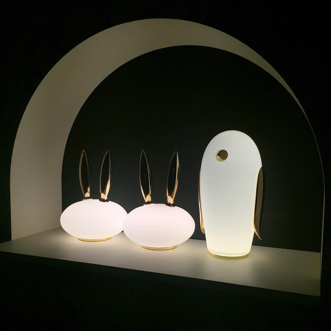 Animal Table Lamp | Frosted Glass & Gold Accents | Owl, Rabbit & Penguin Characters