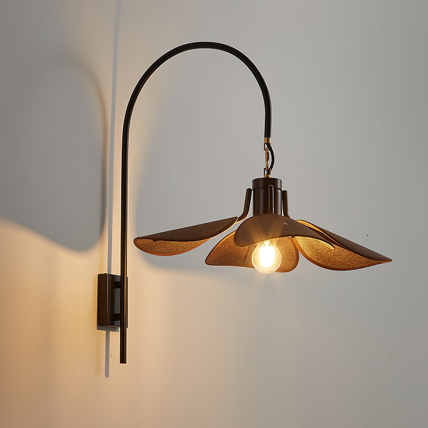 Petal Bloom Wall Lamp | Vintage Chestnut Design | Black & Walnut