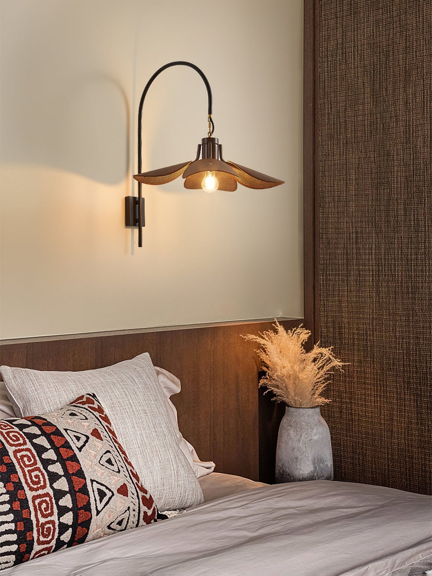 Petal Bloom Wall Lamp | Vintage Chestnut Design | Black & Walnut