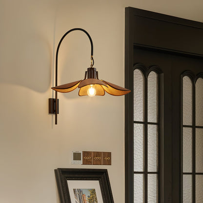 Petal Bloom Wall Lamp | Vintage Chestnut Design | Black & Walnut