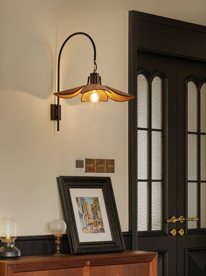 Petal Bloom Wall Lamp | Vintage Chestnut Design | Black & Walnut