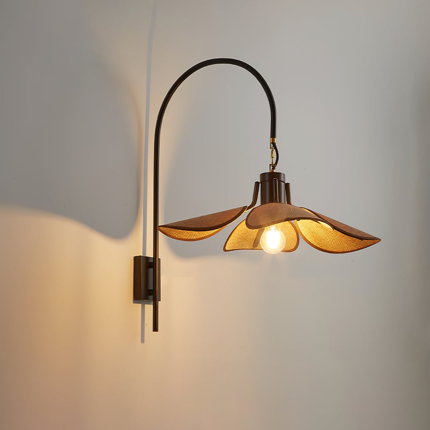 Petal Bloom Wall Lamp | Vintage Chestnut Design | Black & Walnut