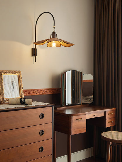Petal Bloom Wall Lamp | Vintage Chestnut Design | Black & Walnut