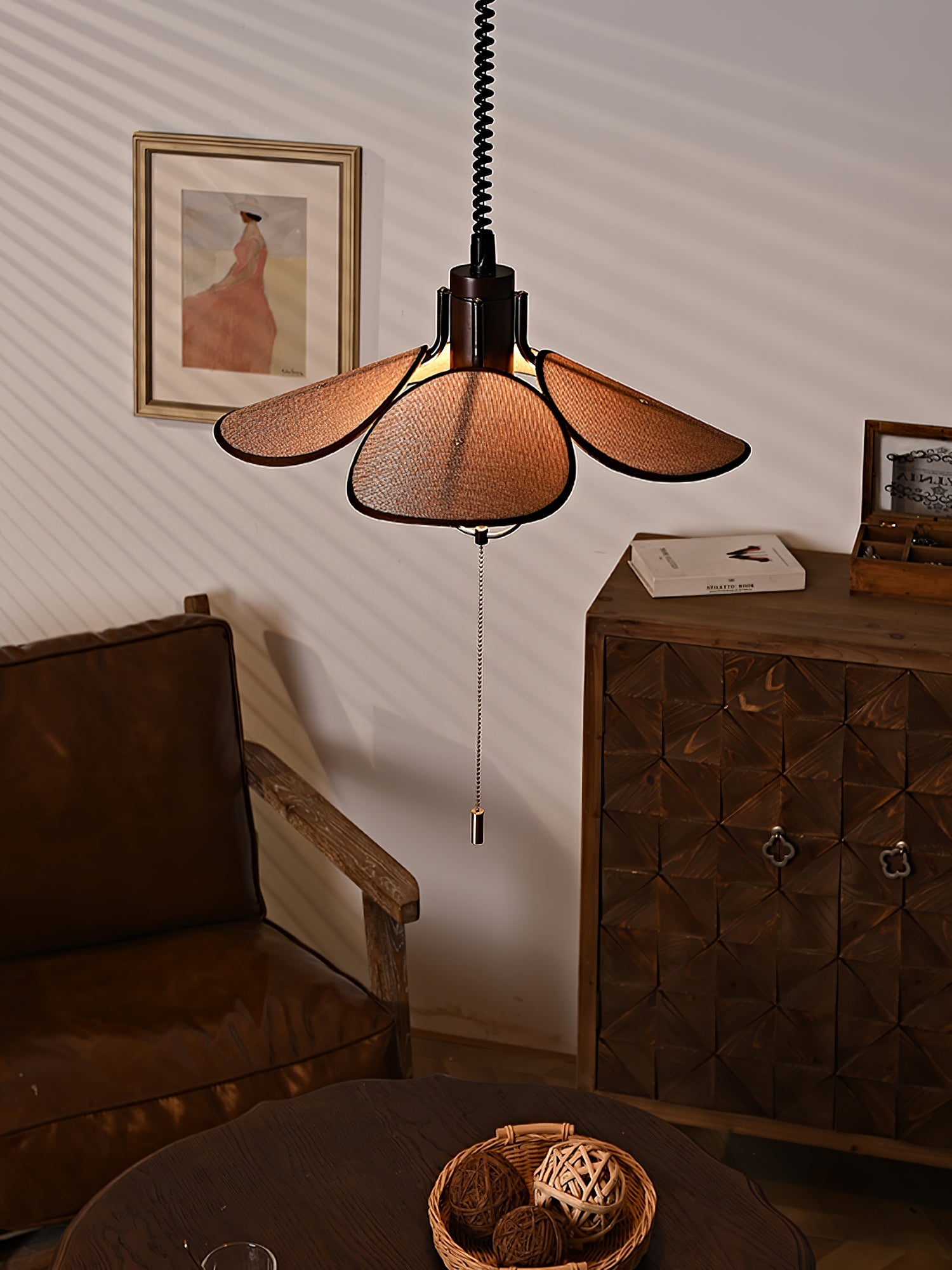 Petal Bloom Pendant Light | Metal & Fabric | Black Walnut Finish
