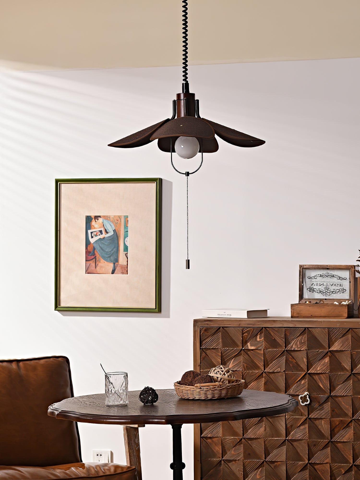Petal Bloom Pendant Light | Metal & Fabric | Black Walnut Finish
