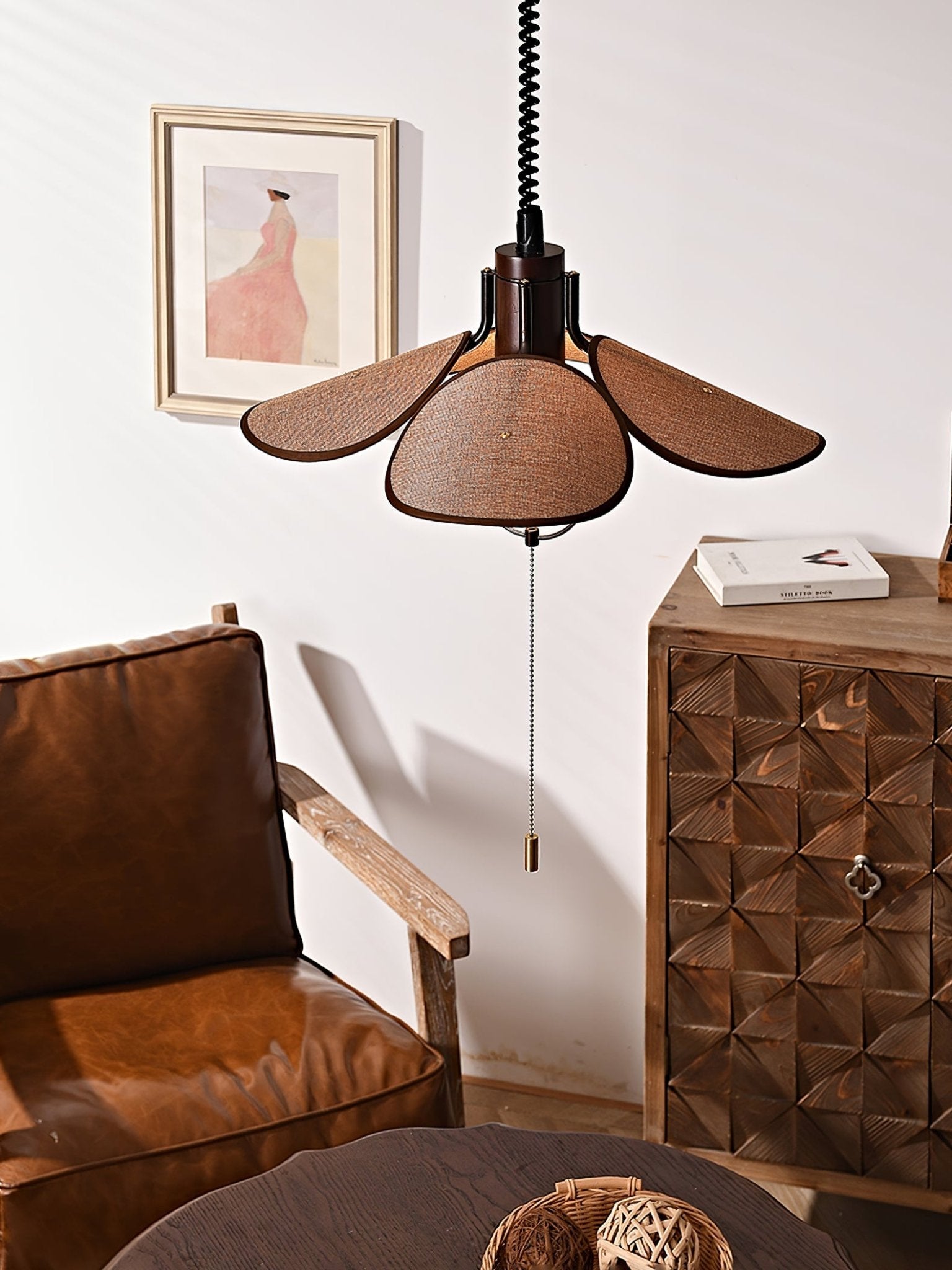 Petal Bloom Pendant Light | Metal & Fabric | Black Walnut Finish
