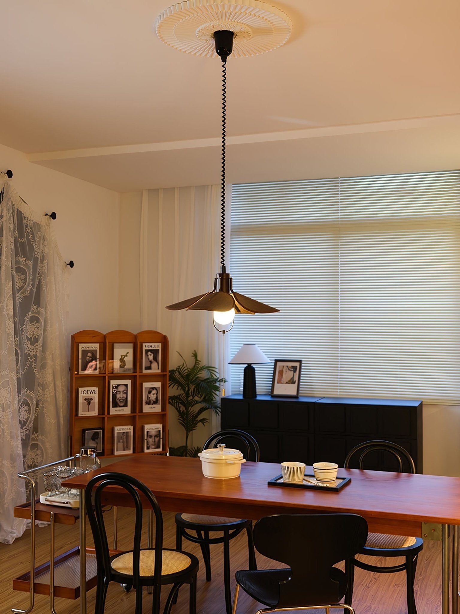 Petal Bloom Pendant Light | Metal & Fabric | Black Walnut Finish