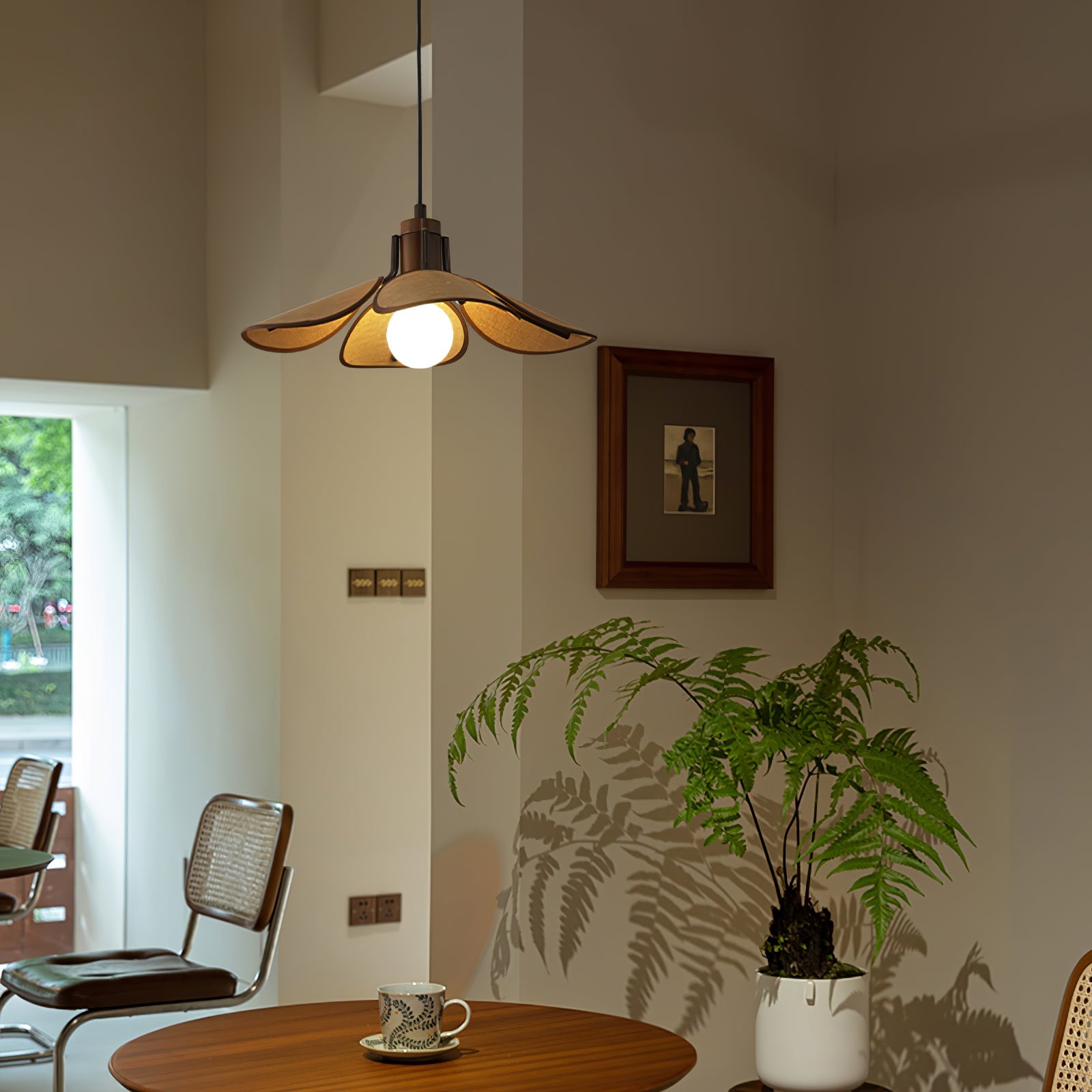 Petal Bloom Pendant Light | Metal & Fabric | Black Walnut Finish