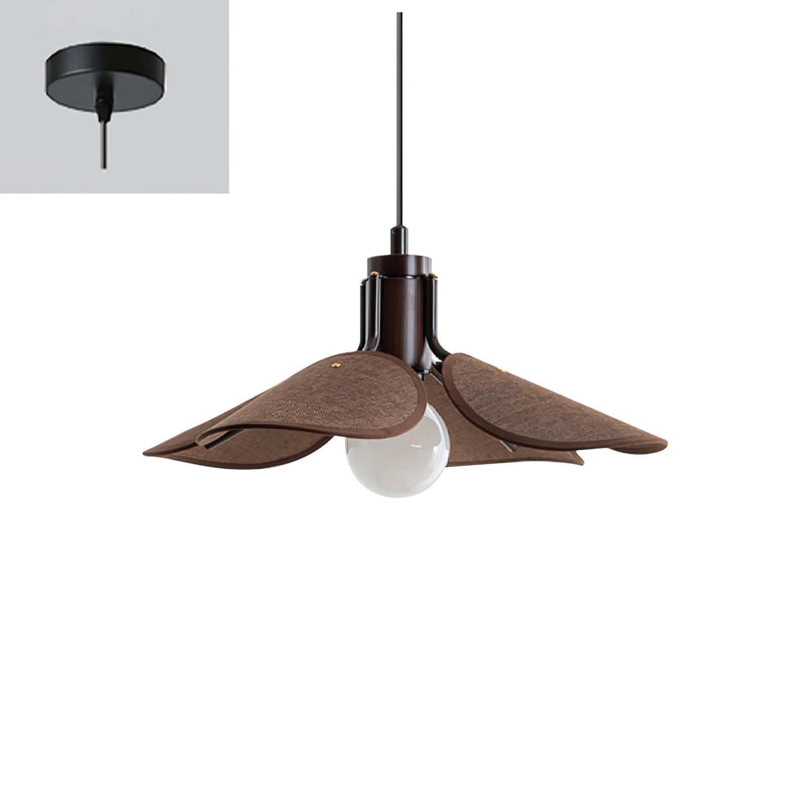 Petal Bloom Pendant Light | Metal & Fabric | Black Walnut Finish