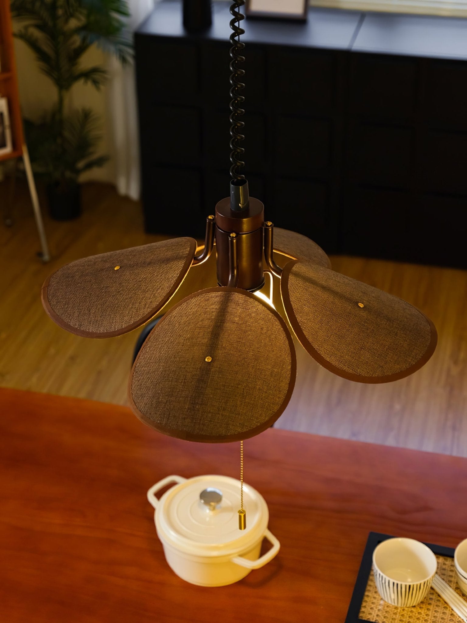 Petal Bloom Pendant Light | Metal & Fabric | Black Walnut Finish