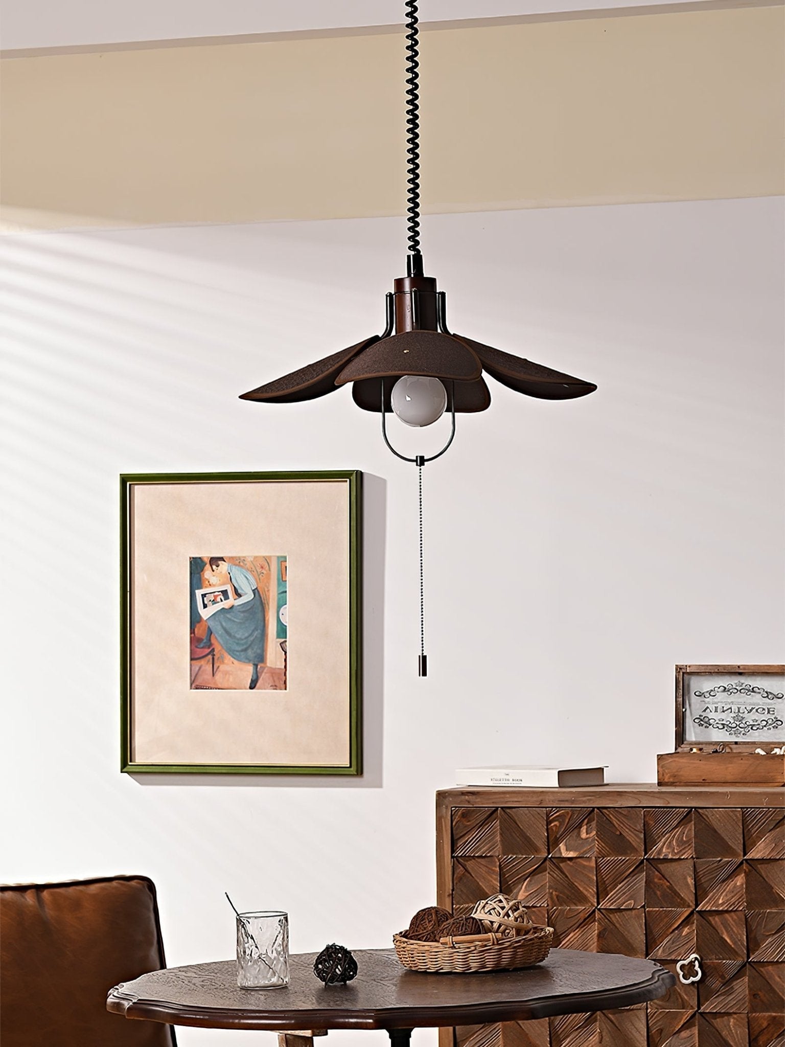 Petal Bloom Pendant Light | Metal & Fabric | Black Walnut Finish