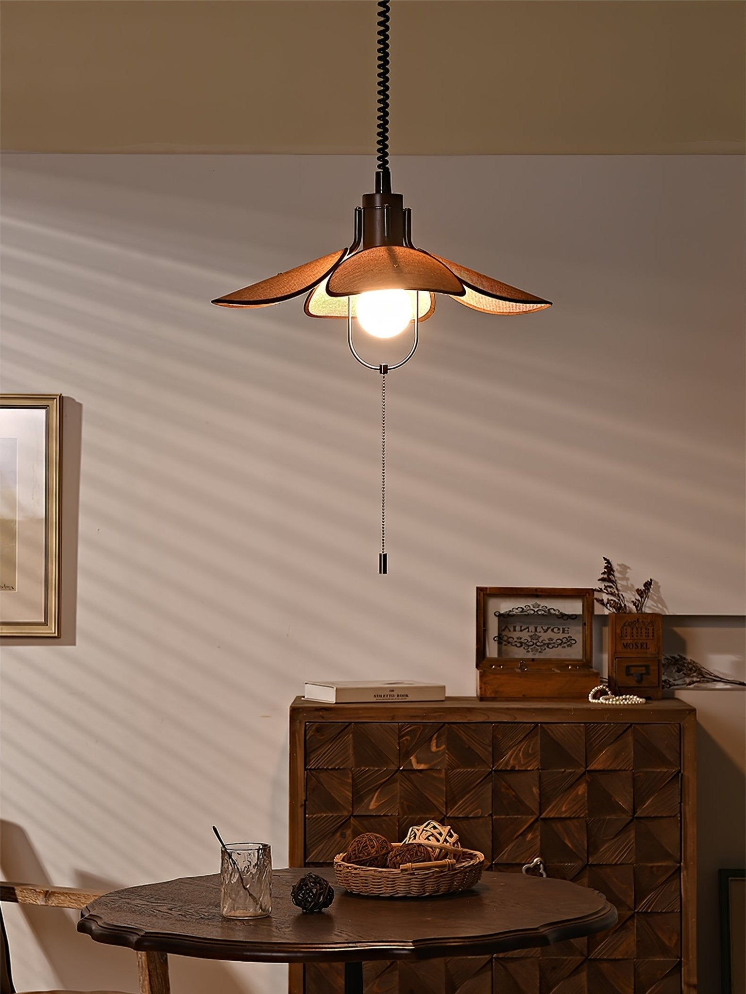 Petal Bloom Pendant Light | Metal & Fabric | Black Walnut Finish