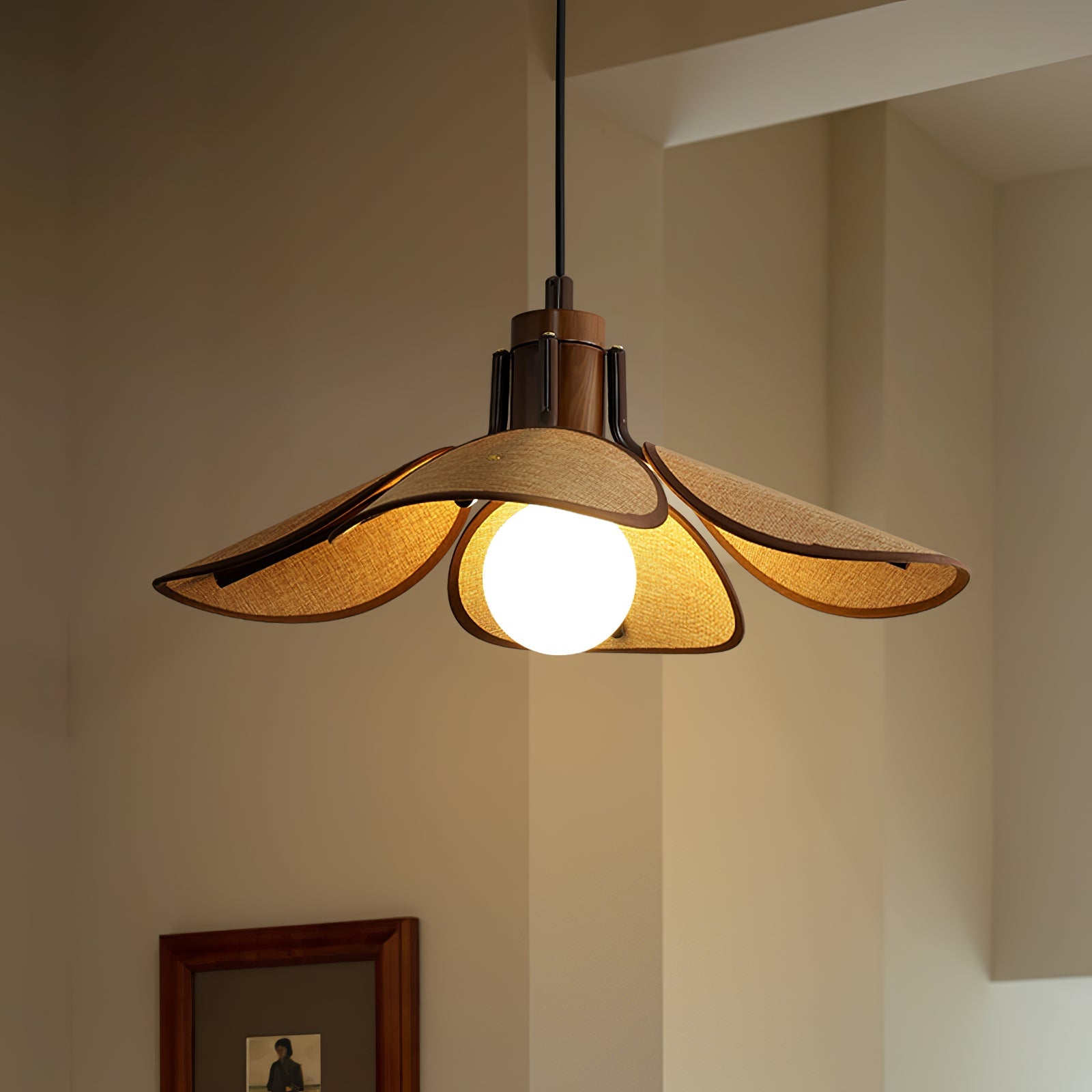 Petal Bloom Pendant Light | Metal & Fabric | Black Walnut Finish