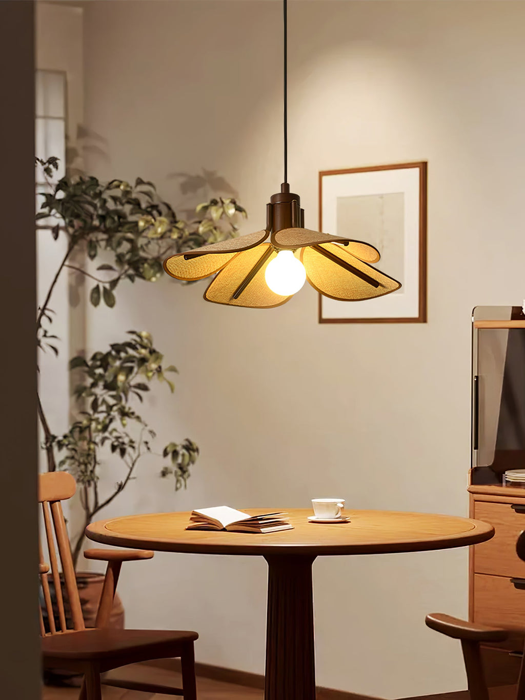 Petal Bloom Pendant Light | Metal & Fabric | Black Walnut Finish