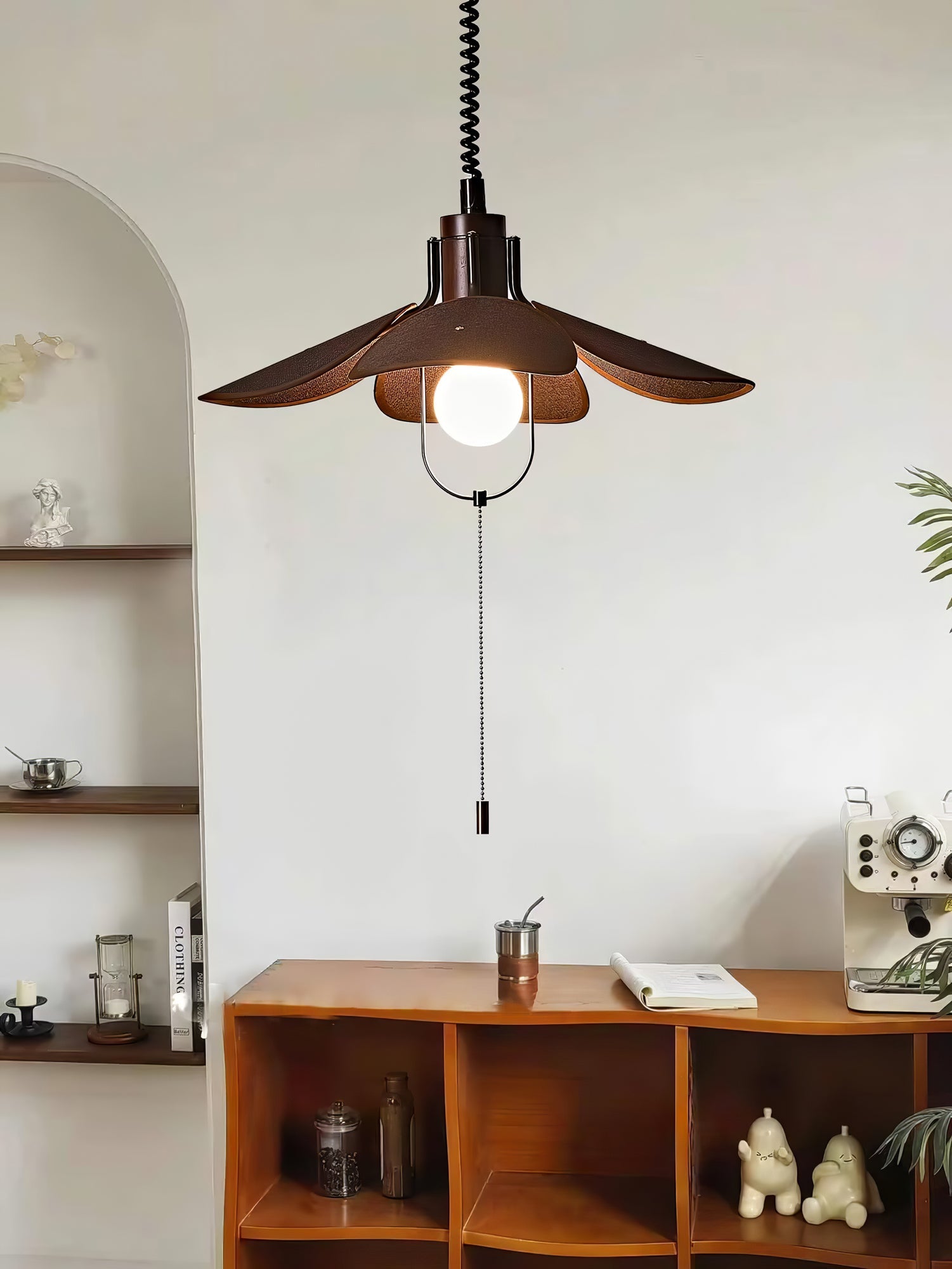 Petal Bloom Pendant Light | Metal & Fabric | Black Walnut Finish