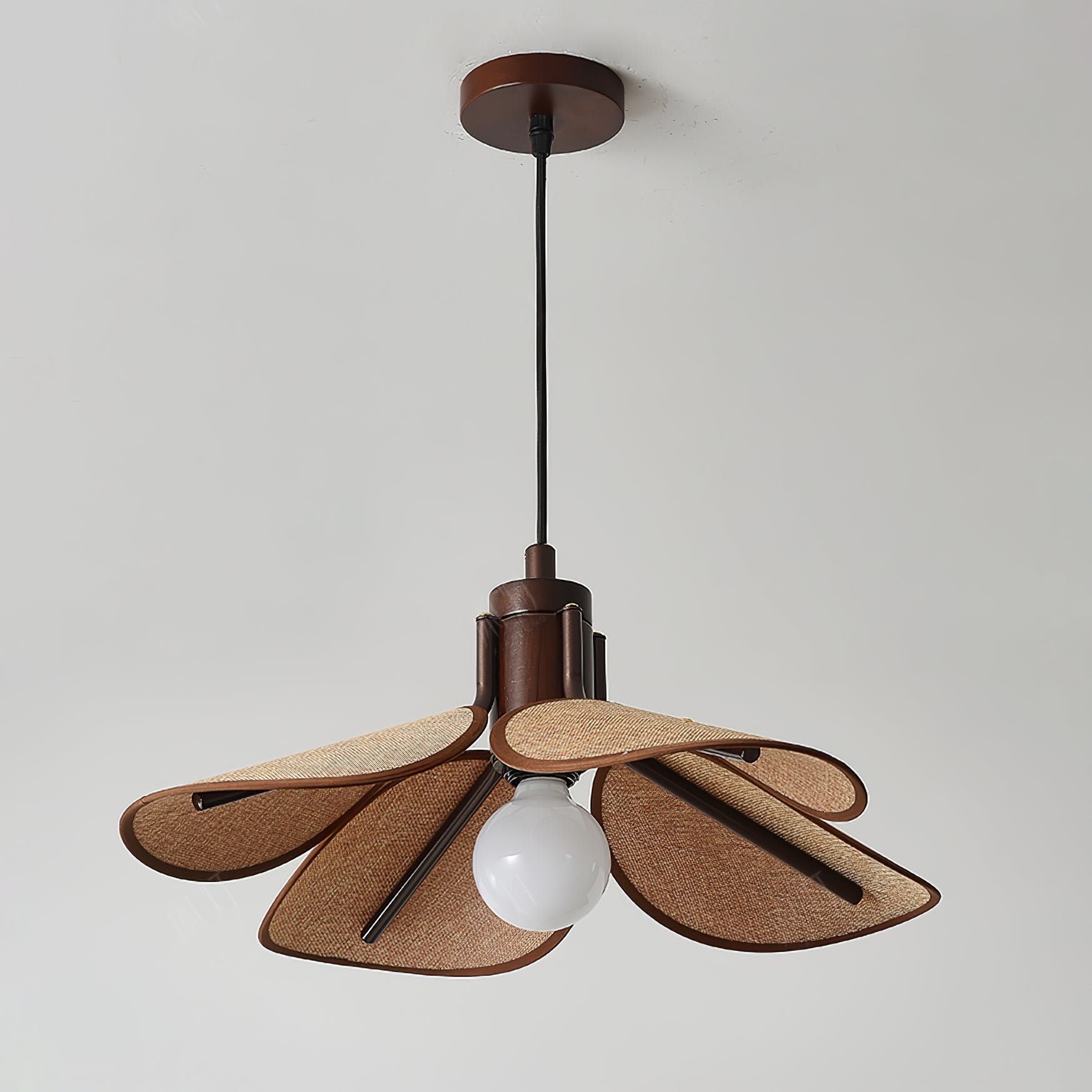 Petal Bloom Pendant Light | Metal & Fabric | Black Walnut Finish