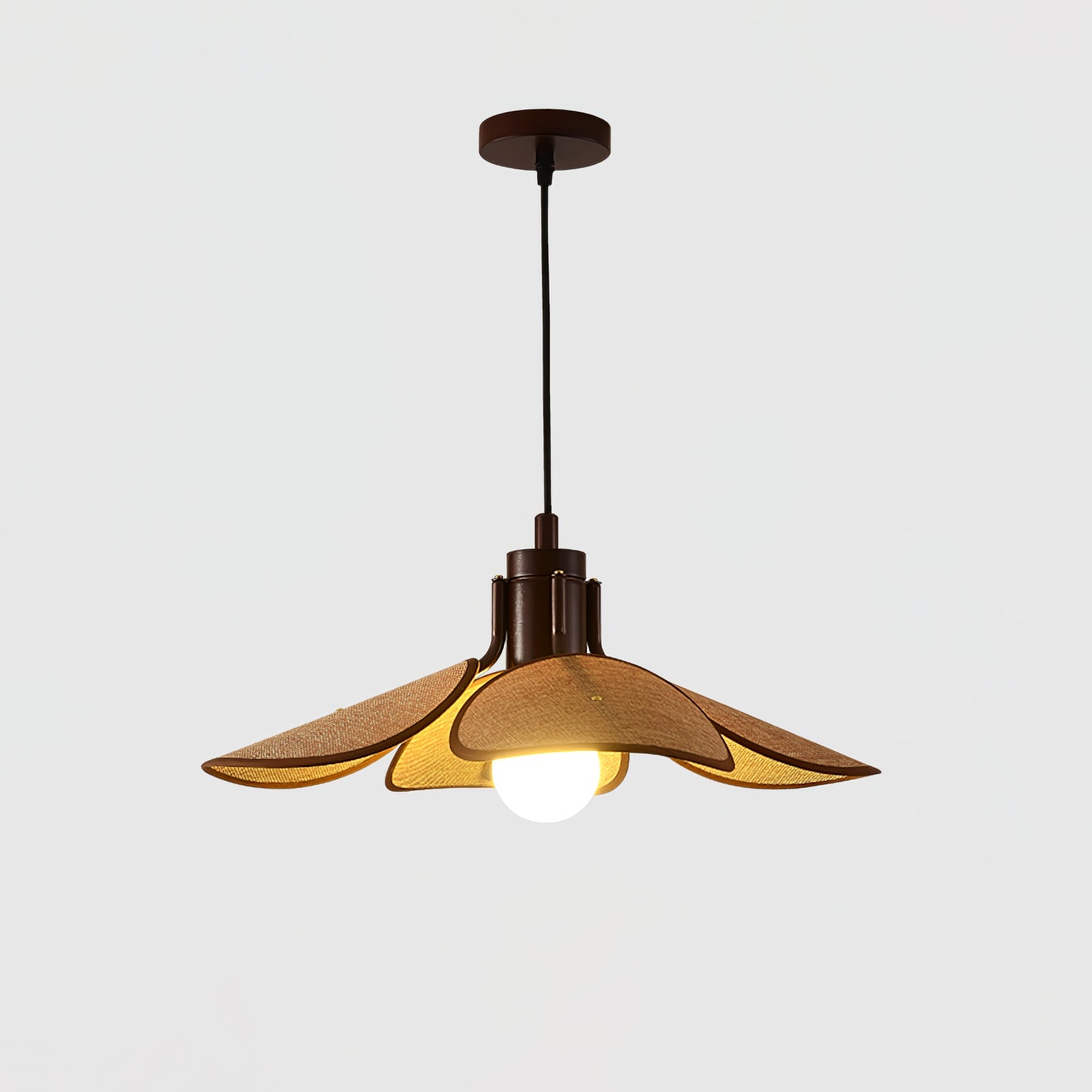 Petal Bloom Pendant Light | Metal & Fabric | Black Walnut Finish