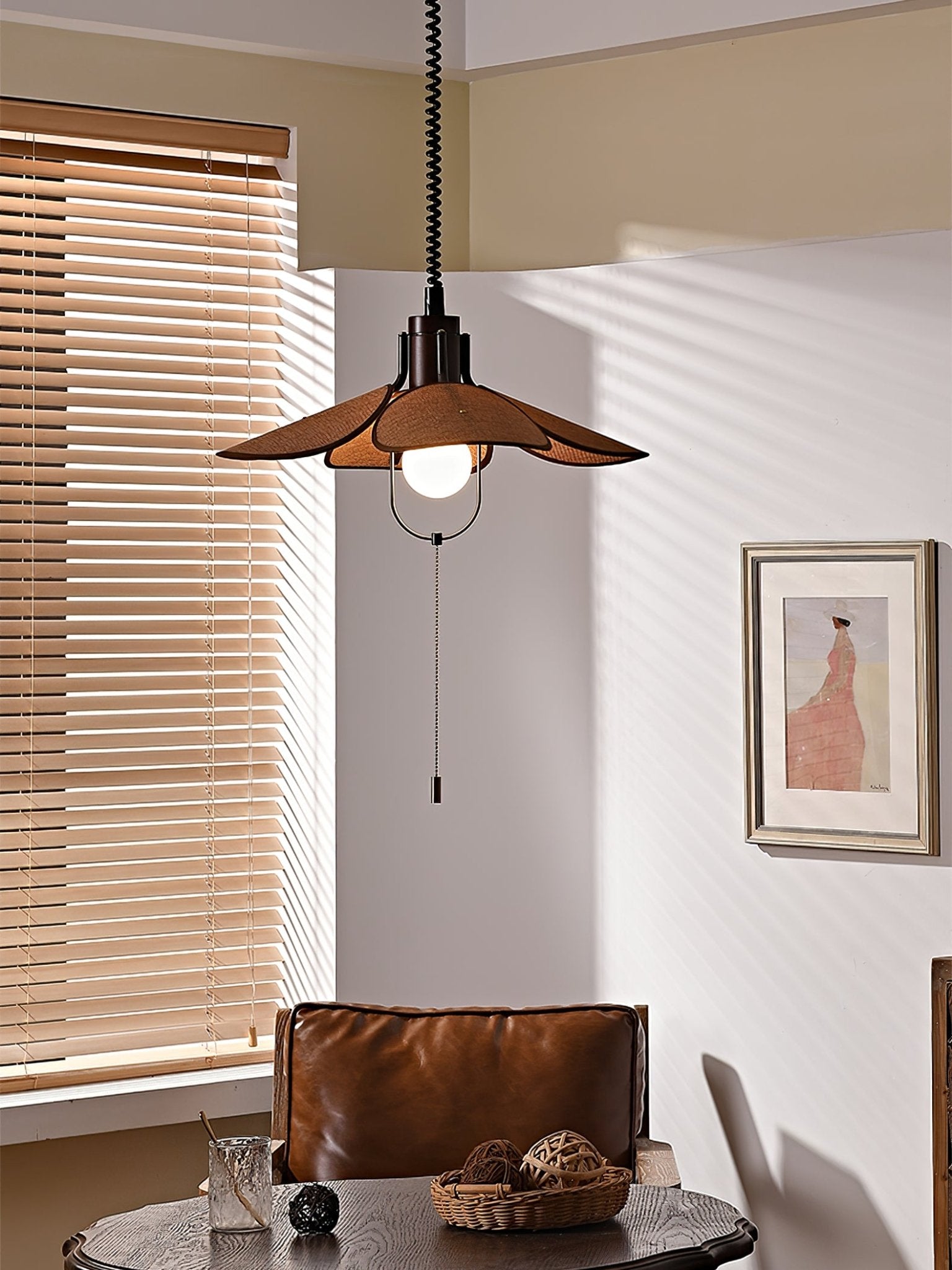 Petal Bloom Pendant Light | Metal & Fabric | Black Walnut Finish