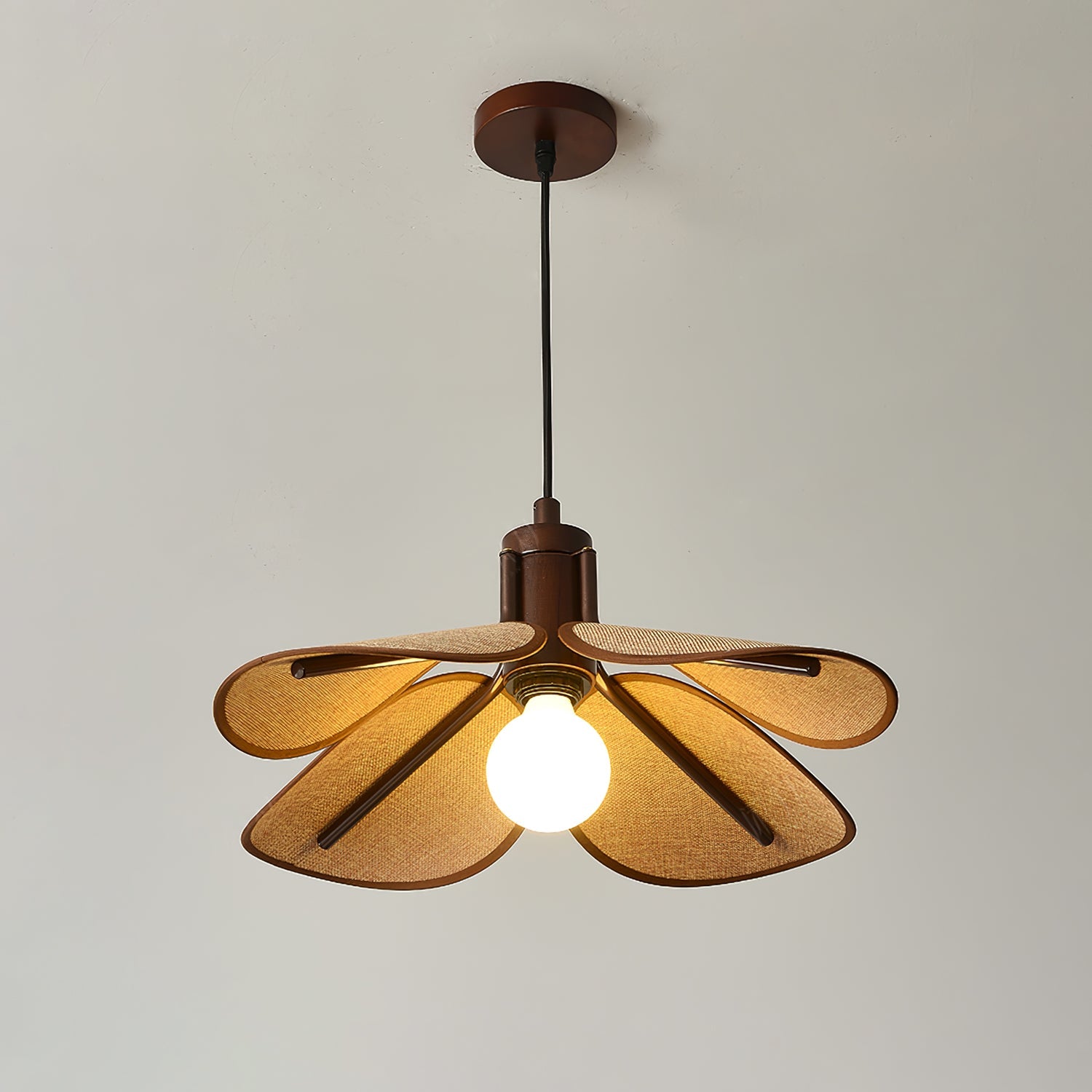 Petal Bloom Pendant Light | Metal & Fabric | Black Walnut Finish