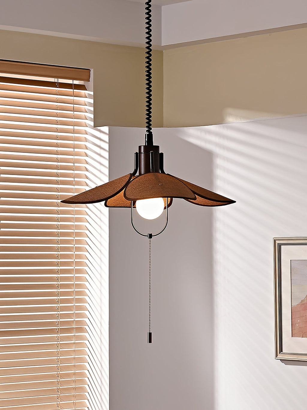 Petal Bloom Pendant Light | Metal & Fabric | Black Walnut Finish