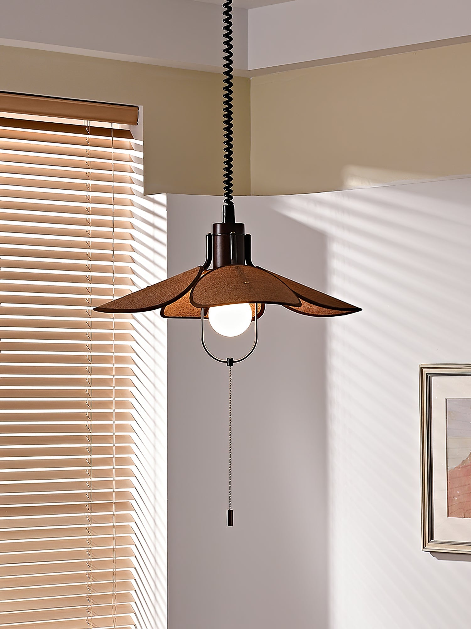 Petal Bloom Pendant Light | Metal & Fabric | Black Walnut Finish