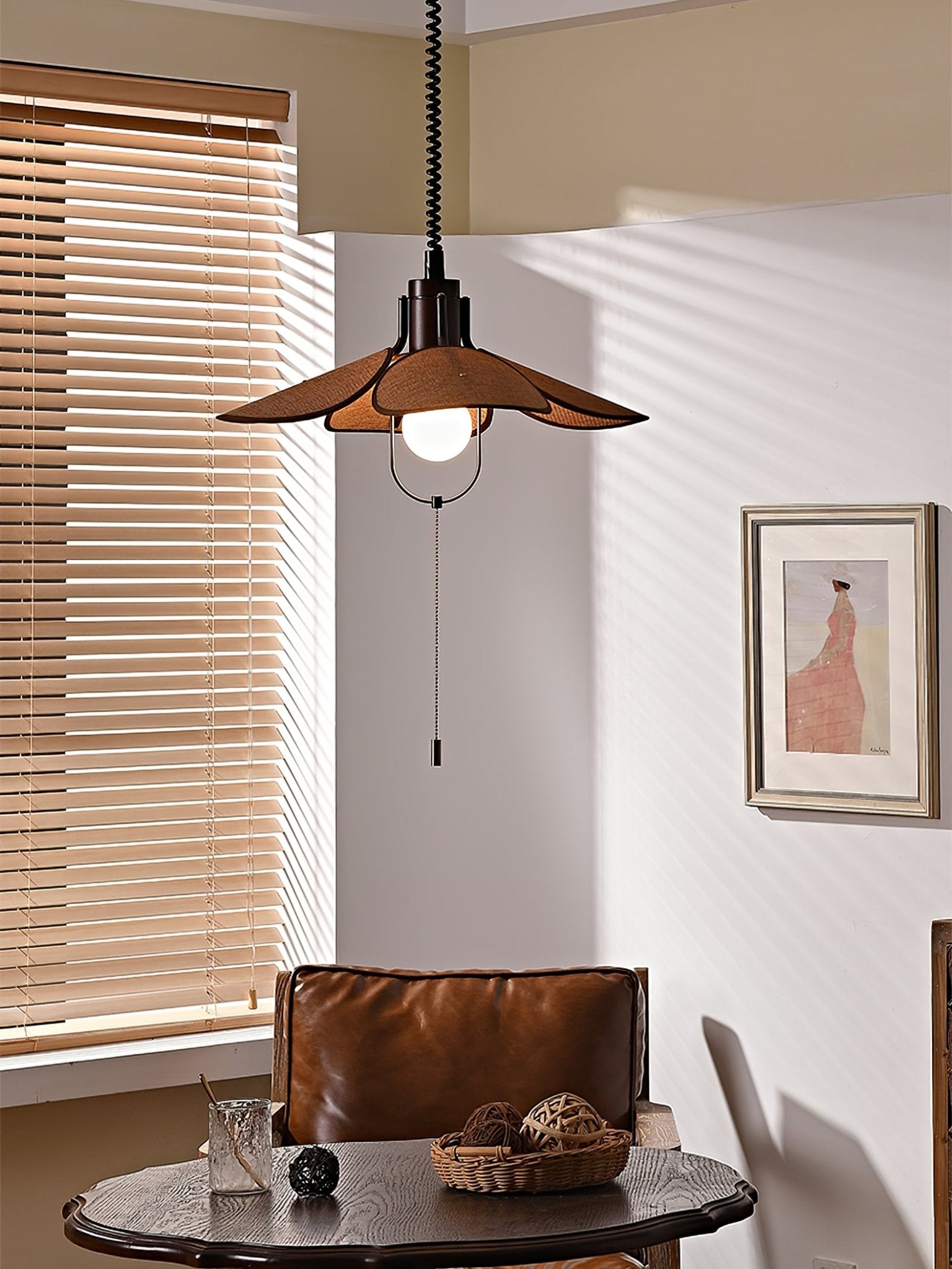 Petal Bloom Pendant Light | Metal & Fabric | Black Walnut Finish